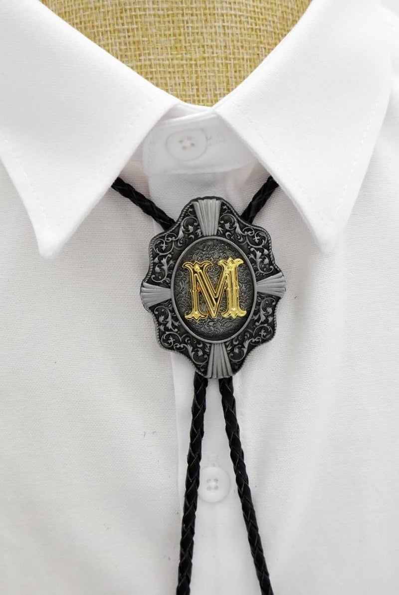 KECOL Western Letter Bolo Tie Cowboy Aalphabet A to Z Neckties Necklace for Men Women - Image 3